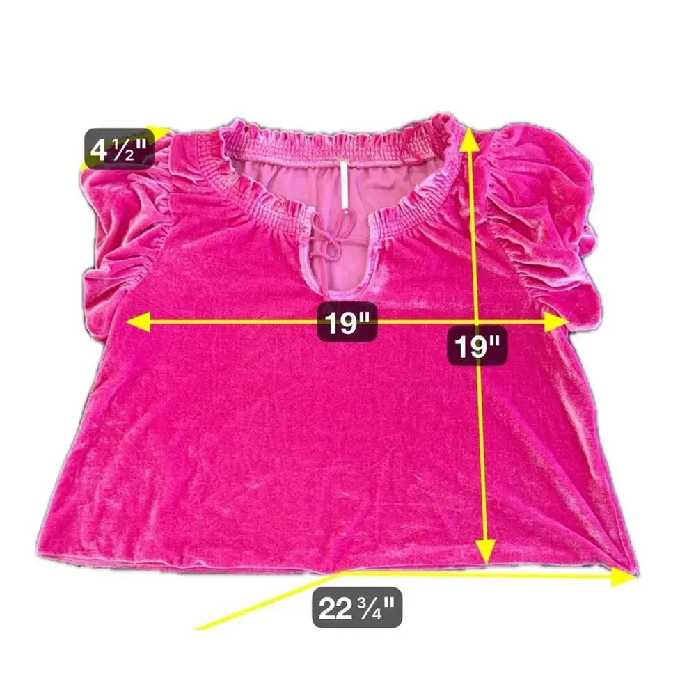 Free People Velveteen Crop Hot‎ Pink Peplum Puff Sleeve Oversized Top Blouse XS